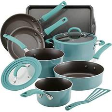 Rachael Ray AGAVE BLUE + Create Cookware Set with lid 10 Parts