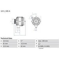 Essence Générateurs Bosch 0 986 048 791 Alternateur 14V 105A 3/5 Portes