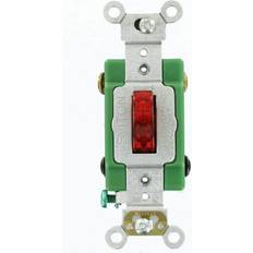 Red Power Strips Leviton 30 Amp Industrial Grade Heavy Duty Double-Pole Pilot Light Toggle Switch, Red