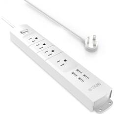 Surge protector with flat plug Power strip flat plug, trond surge protector with 4 outlets & 4 3ft, white