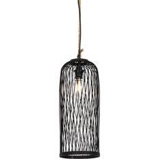 QAZQA Sort Loftlamper QAZQA Landlig Udendørs Hængelampe 25 cm Sort Rattan Pendel