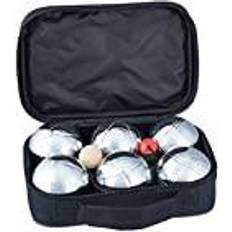 Madera Boules Relaxdays Set Petanca 6 Bolas con Estuche, Metal, Plateado-Negro, 16 x 22,5 x 7 cm