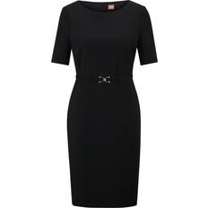 HUGO BOSS Woman Clothing HUGO BOSS Robe Cintrée Col Rond En Laine - Noir