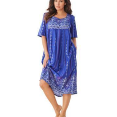 Blue Nightgowns Only Women's Mixed Print Short Lounger Plus Size - Blue Sapphire Gem