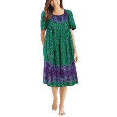 Green - Women Nightgowns Only Women's Mixed Print Short Lounger Plus Size - Kelly Green Folk Floral