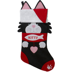 19.5" Black Red Embroidered Kitty Cat Christmas