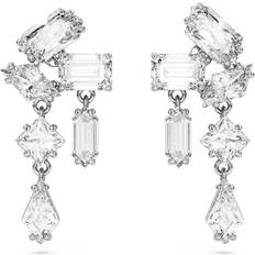 Swarovski Mesmera drop earrings, Mixed cuts, White, Rhodium plated