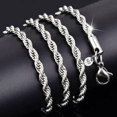 Italian Sterling Silver 2mm Diamond Cut Rope Chain Necklace