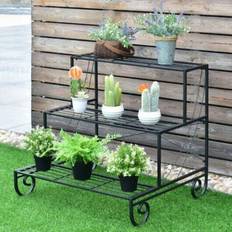 Pots, Plants & Cultivation Costway 3 Tier Outdoor Metal Garden Planter Holder Shelf Black