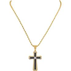 American exchange men's 1/10 ct diamond stainless steel gold cross necklace