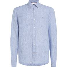 Tommy Hilfiger Skjorter Tommy Hilfiger Mens Blue Striped Brand-embroidered Regular-fit Linen Shirt