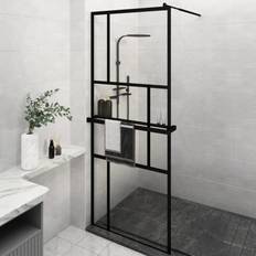 Pareti Doccia vidaXL Parete Doccia Walk In Mensola Nera 80x195 cm Vetro ESG Alluminio - Nero