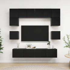 Mobili a Parete vidaXL Set di Mobili Porta TV 8 pz Nero in Legno Multistrato Mobile a Parete