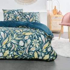 Textiles Today Bleue Coton 240x220 cm - 2 Personnes - Coton Imprimé Floral Housse de couette