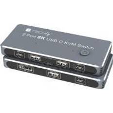 Techly KVM USB-C 2x1 Z DisplayPort 1.4
