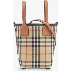 Burberry Handbags Burberry Tan London Mini Cotton-blend and Leather Top-handle bag