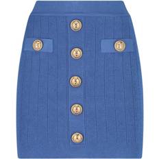 Balmain Clothing Balmain Blue Buttoned Miniskirt FR