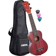 Cascha Sopran ukulele röd mahogny I ukulele starter kit 3 färgade plektrum väska Gigbag I Sopran ukulele premium mahogny röd I liten Hawaii gitarr för nybörjare avancerad