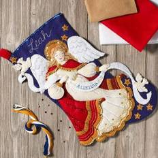 Stockings Bucilla Christmas Angel Kit Blue Gold White Stocking