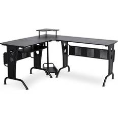 L shaped corner desk Homcom ProperAV Steel MDF Top L-Shaped Corner Writing Desk