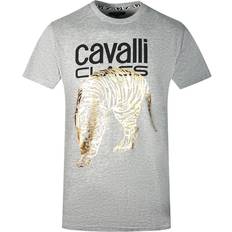 Cavalli Class Men's Large Gold Tiger Stencil Logo T-shirt - Grey