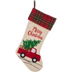 21" Embroidered Red Truck Linen Christmas