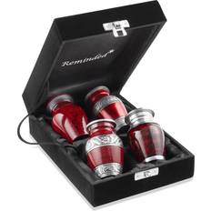 MDF Vases Reminded Small Cremation Keepsake Urns Set of 4 Red and Silver with Velvet Case and Bags Jarrón