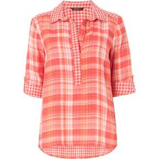 Orange - Woman Shirts Roman Contrast Check Print Overshirt - Coral