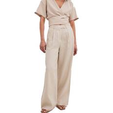 Mujer - Pantalones de lino NA-KD Linen Pants with Wide Legs - Beige