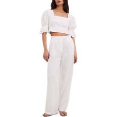 NA-KD Linen Pants with Wide Legs - White