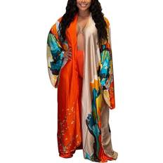 Florals - Women Cardigans Women's Floral Print Satin Robe Kimono Cardigan - Orange