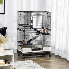 Pawhut Animali domestici Pawhut 3 Tier Rolling Small Animal Rabbit Cage Chinchillas Hutch Play Ramp