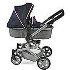 Bayer Chic 2000 595-26 Kombi-dockvagn Mika för babydockor upp till 52 cm, 2-i-1 barndockbil, melange grå-marinblå