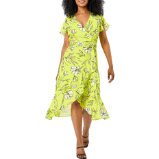 Roman Petite Floral Frill Detail Wrap Dress - Lime