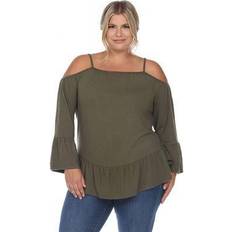 XXL Blouses White Mark Women's Cold Shoulder Ruffle Sleeve Top Olive, 3X