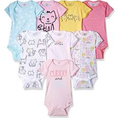 Cats Children's Clothing Onesies Short Sleeve Mix & Match Bodysuits 8-pack - Cuddly Cats & Flowers