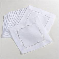 White Cloth Napkins Saro Lifestyle 6300.W6S Classic Hemstitch Border Cocktail Cloth Napkin White