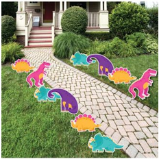 Purple Garlands Big Dot of Happiness Roar dinosaur girl lawn decor outdoor party yard decor 10 pc