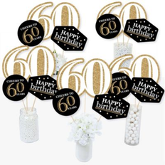 Big Dot of Happiness Adult 60th birthday gold centerpiece sticks table toppers set 15