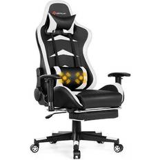 Costway Massage Gaming Chair with Footrest-White