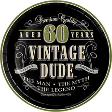 Creative Converting 24ct Vintage Dude 60th Birthday Dessert Plates Black