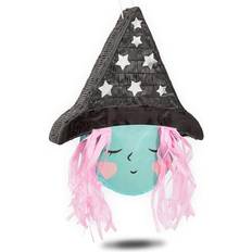 Halloween Piñatas Cute witch pinata for halloween party supplies, silver foil stars, pink hair