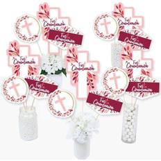 Pink Confetti Big Dot of Happiness First communion pink elegant cross centerpiece sticks -table toppers-set 15