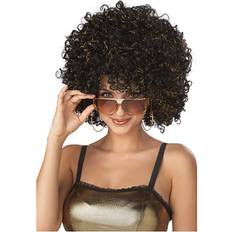 Gold Wigs Disco glitter black gold tinsel afro 80s women costume wig