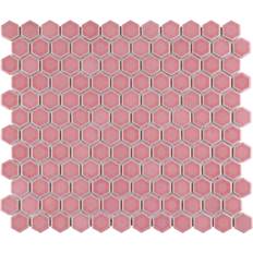 Red Mosaic Tiles Merola Tile Tribeca 1" Hex Glossy Blush Mosaic Tile