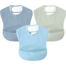 Blue Food Bibs 3-Pack Waterproof Baby Bibs for Eating, Lightweight, Mess Proof Toddler Bibs with Food Catcher Ocean Ocean