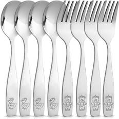 Zulay Kitchen Kids and Toddler Cutlery Set Designed For Self Feeding -Spoon and Fork Silver Silver