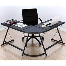 Glass corner desk SHW gaming desk computer l-shape corner studio table black glass top