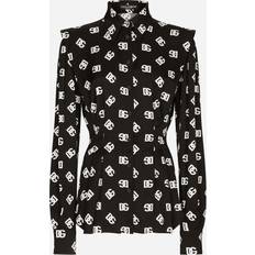 Dolce & Gabbana Damen T-Shirts Dolce & Gabbana Charmeuse shirt with all-over DG logo print dg_bianco_fdo_nero