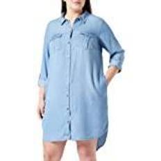 Vero Moda Lös Passform Skjortkrage Curve Kort Klänning Light blue denim